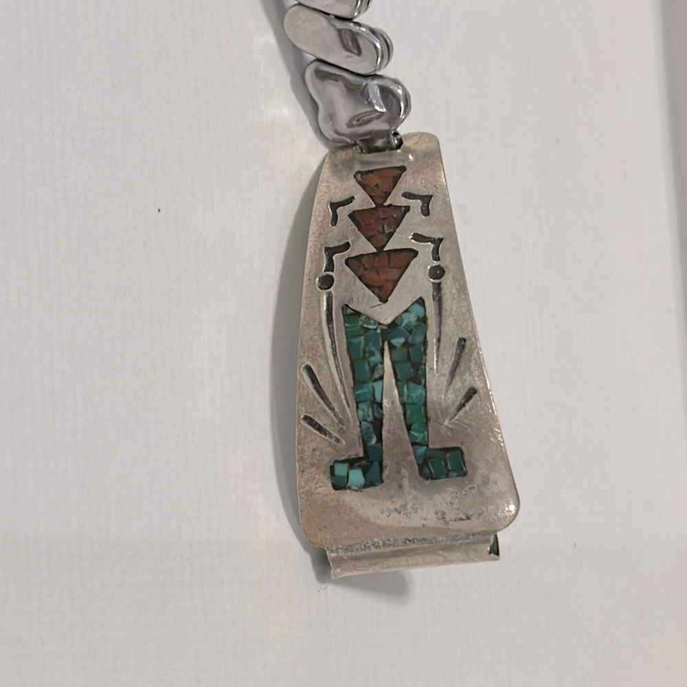 Signed Navajo Turquoise Chip Inlay Watch Band - Picture 2 of 3